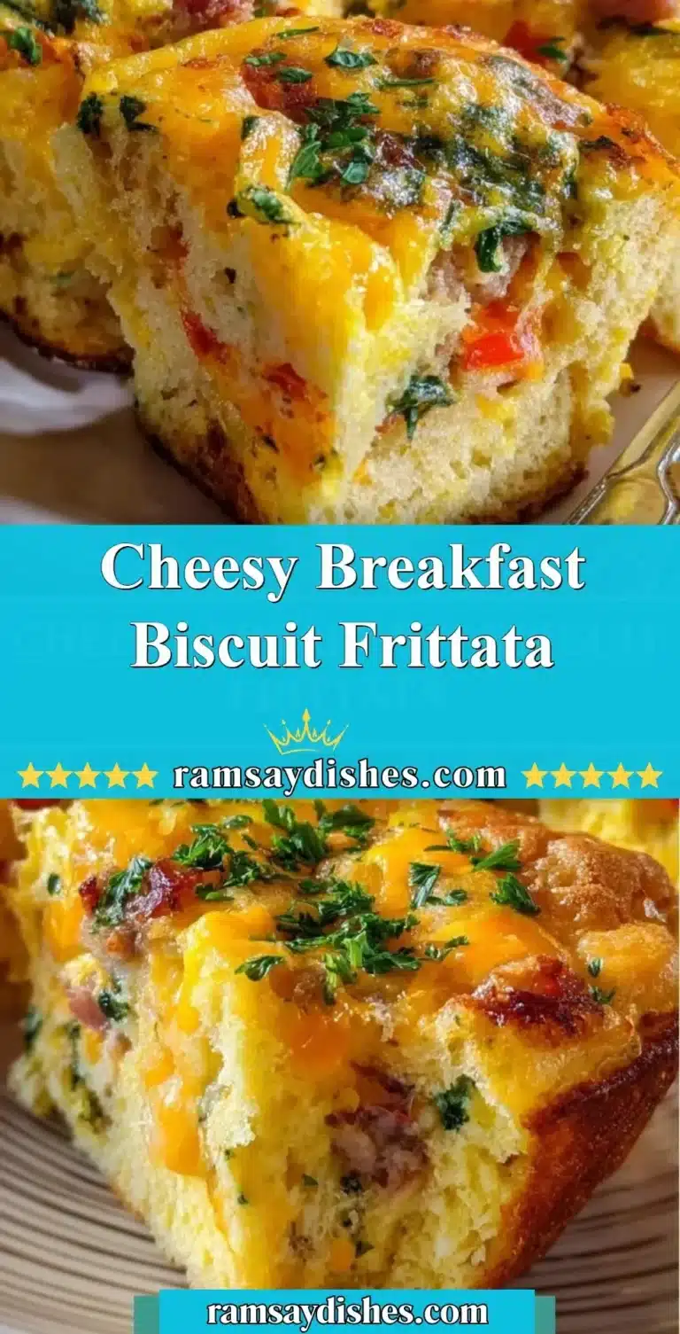 Cheesy breakfast biscuit frittata served on a plate with herbs and vegetables
