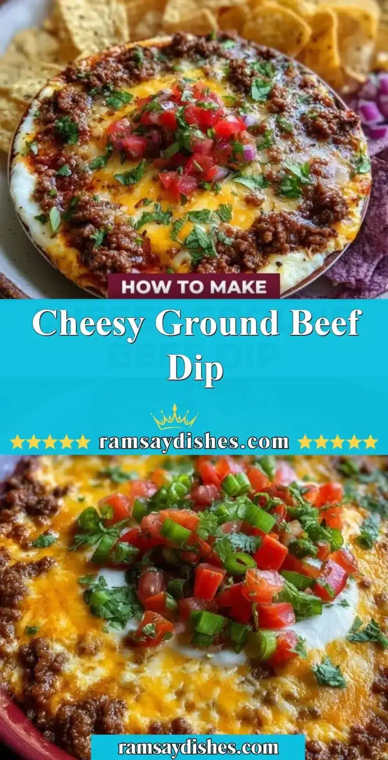 Cheesy ground beef dip served in a bowl with tortilla chips