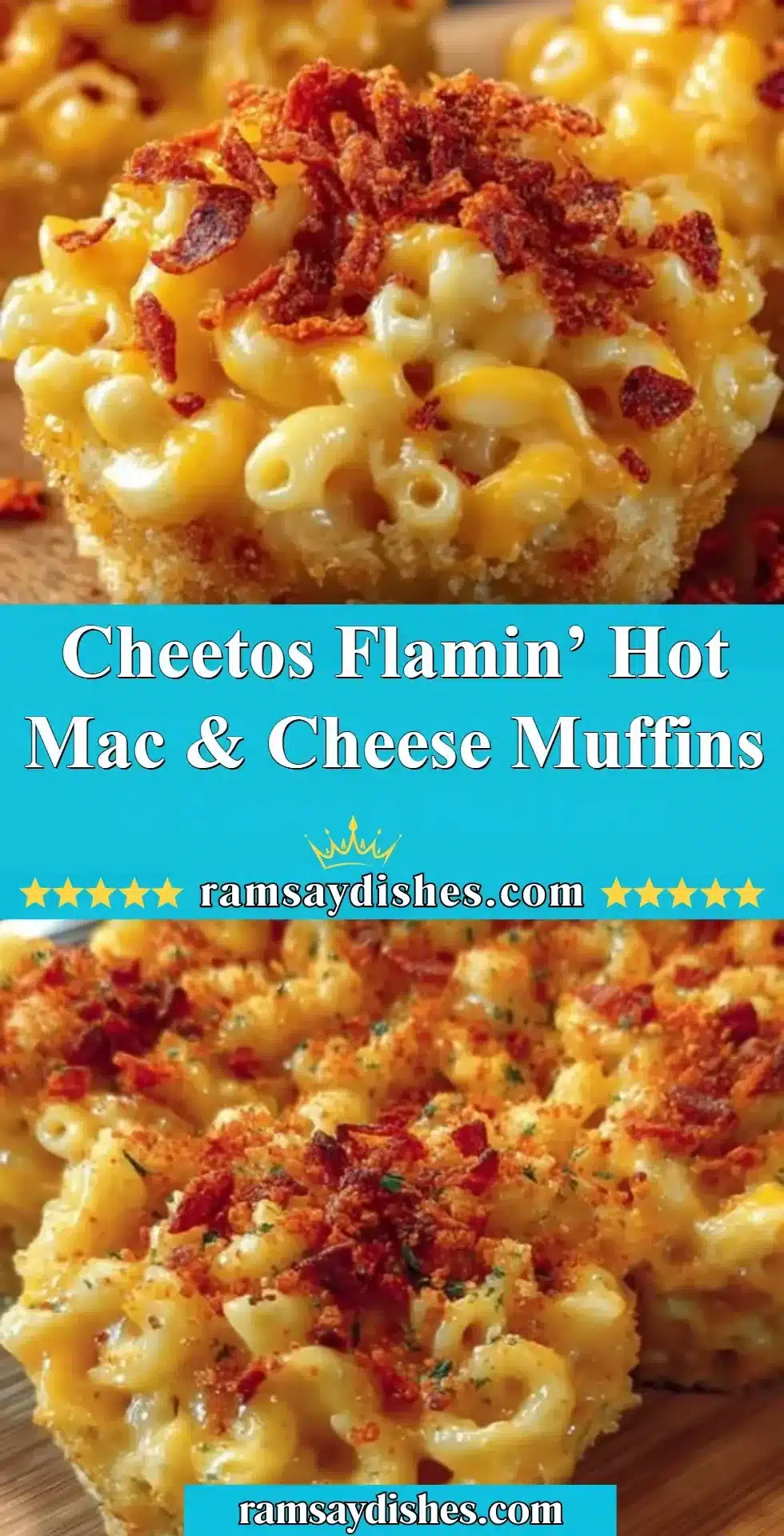 Cheetos Flamin’ Hot Mac & Cheese Muffins 2 Cheetos Flamin' Hot Mac & Cheese Muffins on a plate
