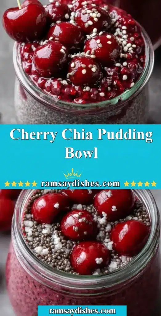 Delicious Cherry Chia Pudding Bowl topped with fresh cherries and nuts