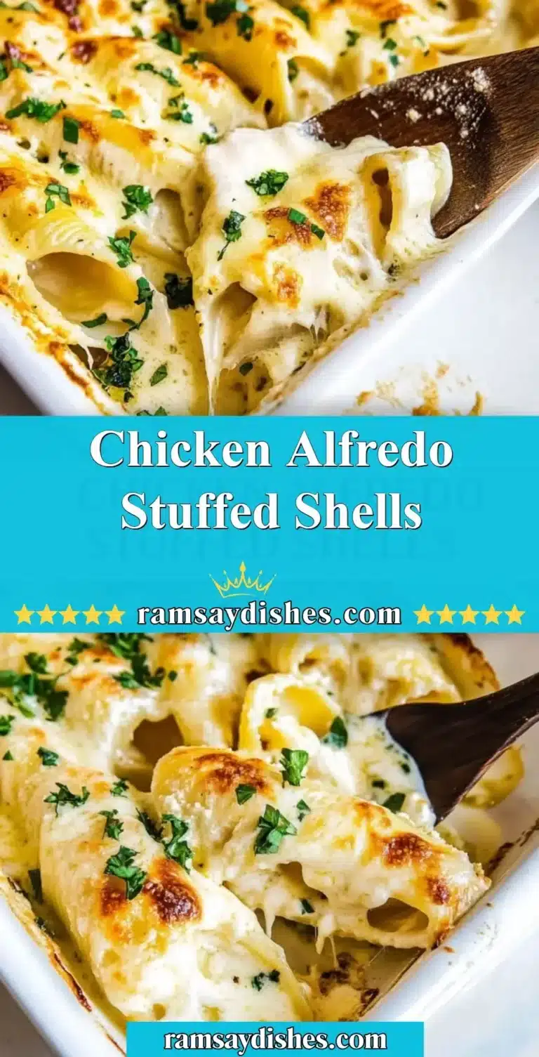 Chicken Alfredo Stuffed Shells 5 Delicious Chicken Alfredo Stuffed Shells topped with creamy sauce and herbs