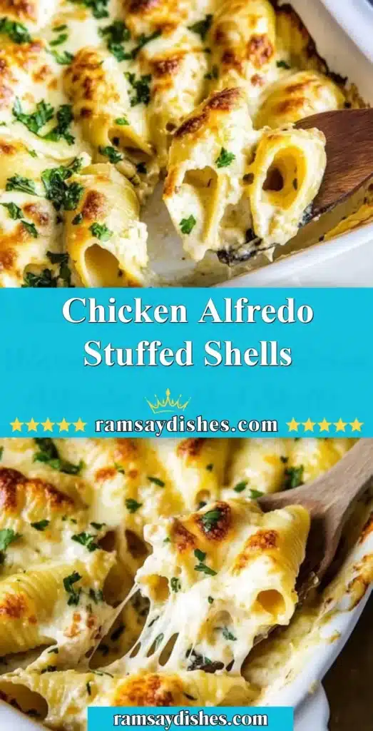 Delicious Chicken Alfredo Stuffed Shells filled with creamy chicken and cheese