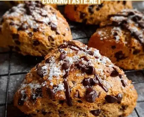 Delicious chocolate chip coffee scones fresh out of the oven.