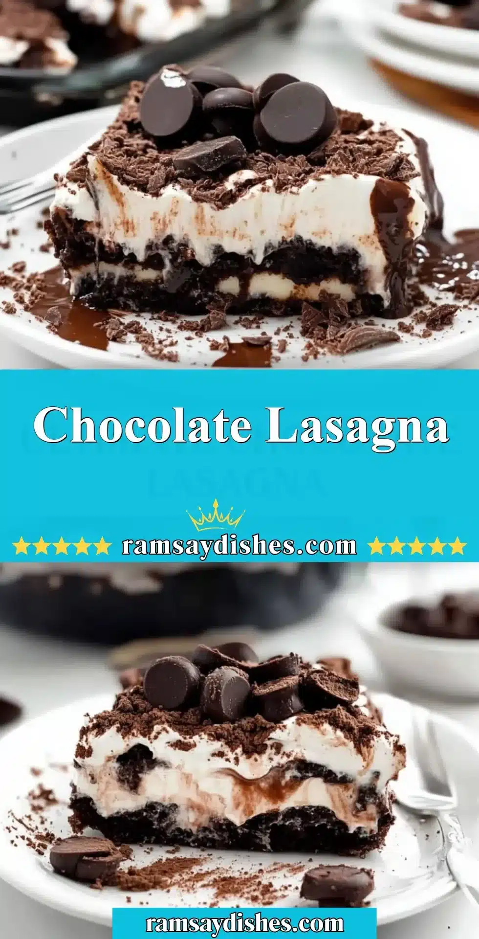 Chocolate Lasagna 2 Delicious chocolate lasagna dessert layered with creamy chocolate and whipped toppings
