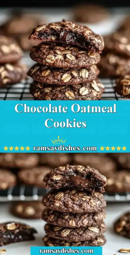 Delicious chocolate oatmeal cookies on a plate, ready to be enjoyed.