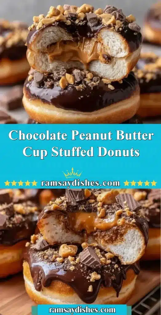 Chocolate peanut butter cup stuffed donuts with a rich filling