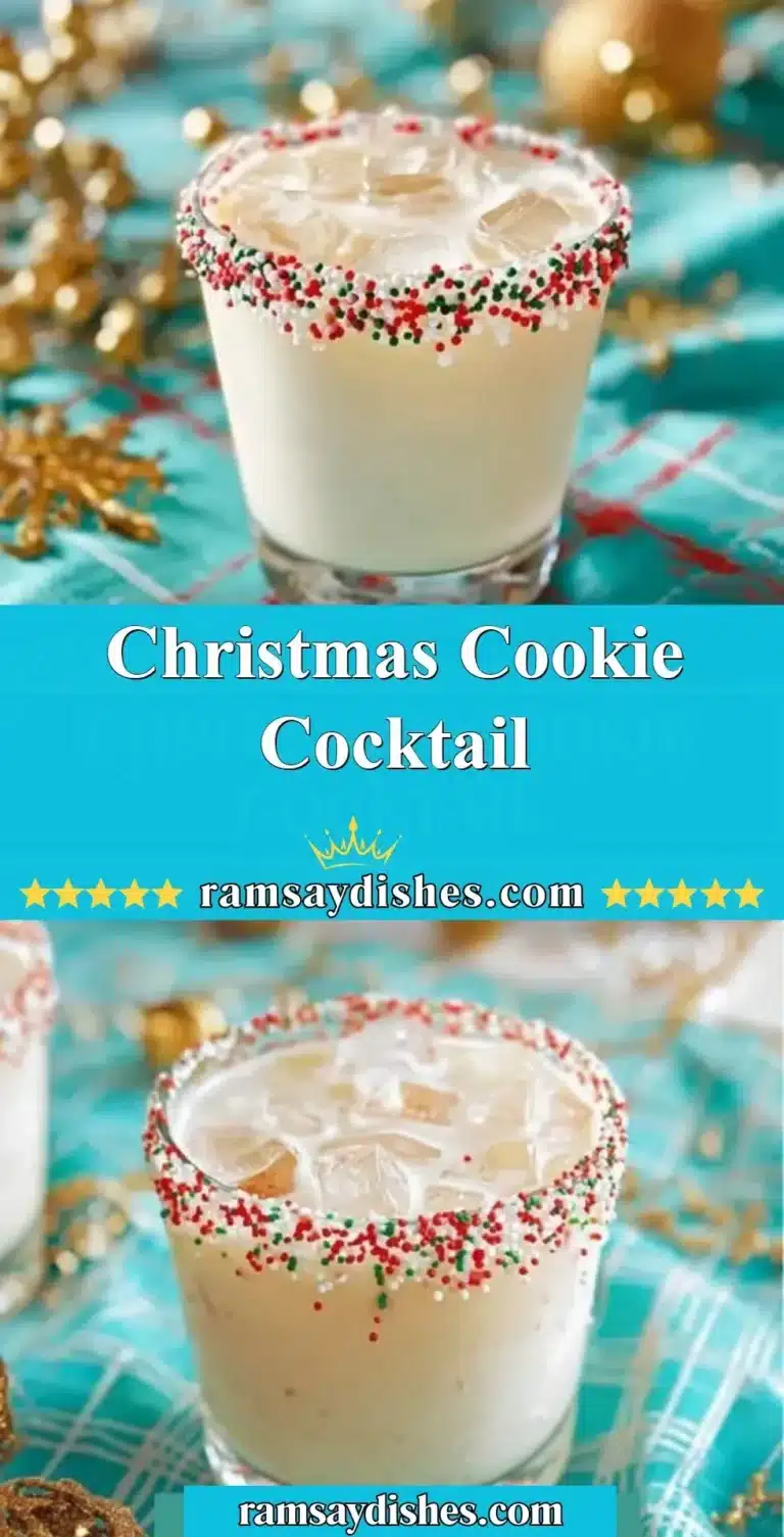 Christmas Cookie Cocktail garnished with festive decorations and served in a holiday glass