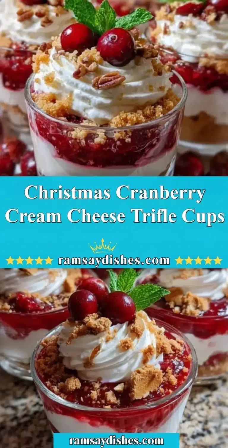 Christmas Cranberry Cream Cheese Trifle Cups with festive layers of cheese and cranberry