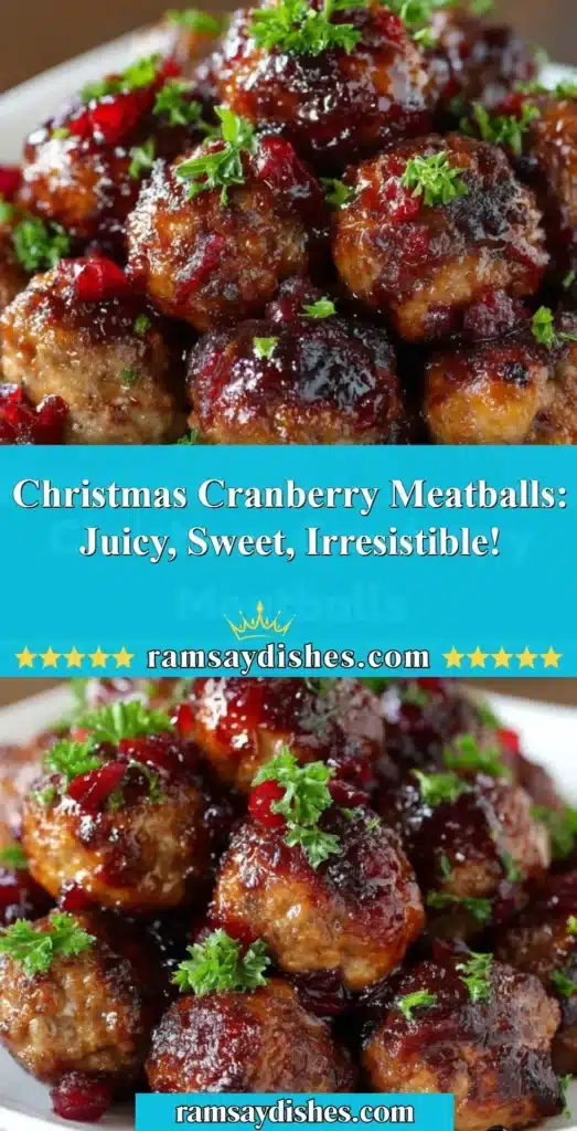 Delicious Christmas Cranberry Meatballs served on a festive platter