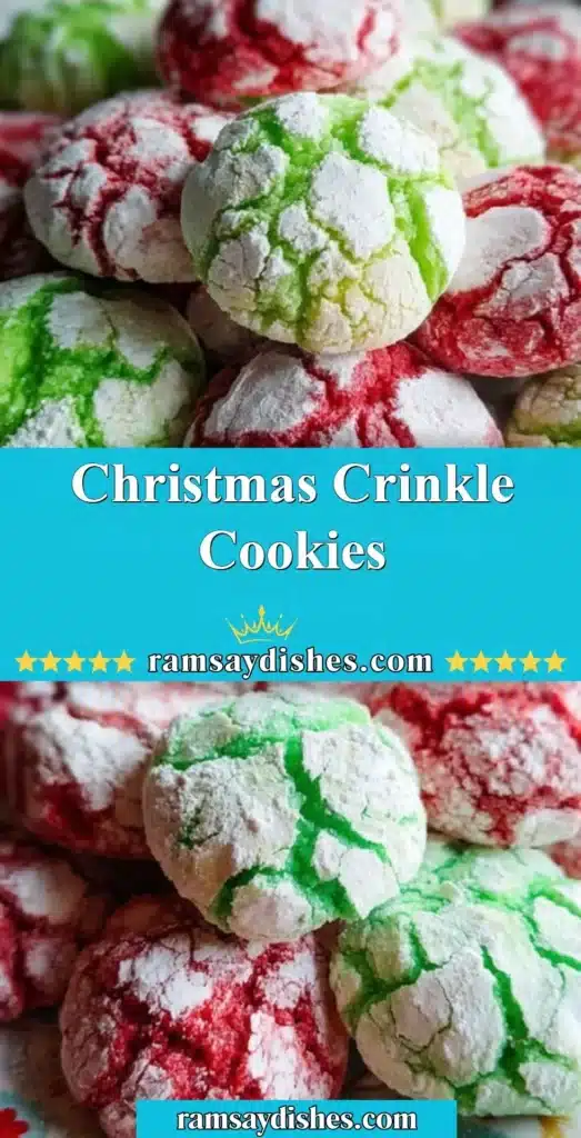 Plate of festive Christmas Crinkle Cookies dusted with powdered sugar