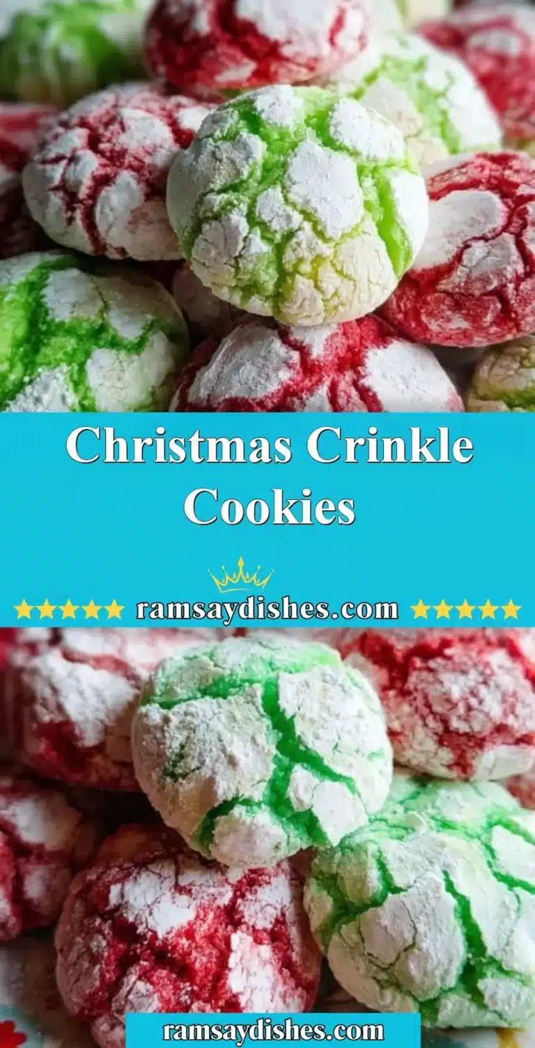 Plate of festive Christmas Crinkle Cookies dusted with powdered sugar
