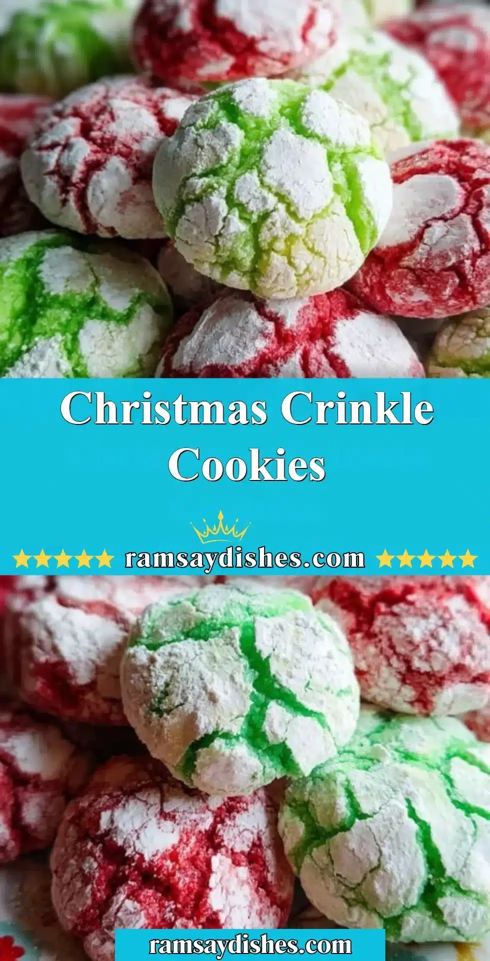 Christmas Crinkle Cookies 2 Plate of festive Christmas Crinkle Cookies dusted with powdered sugar