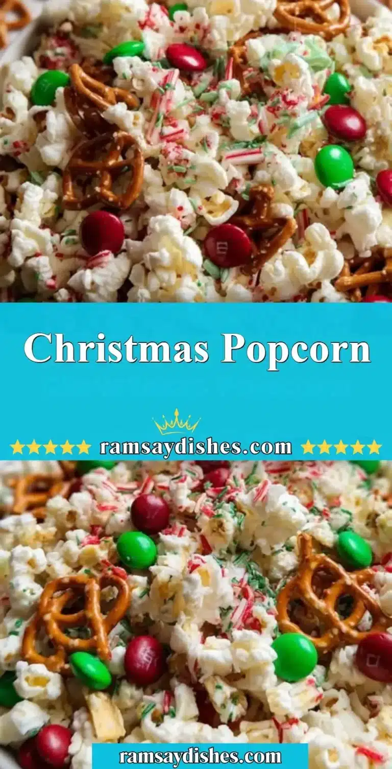 Christmas Popcorn 5 Colorful Christmas popcorn mix in a festive bowl, perfect for holiday snacking.