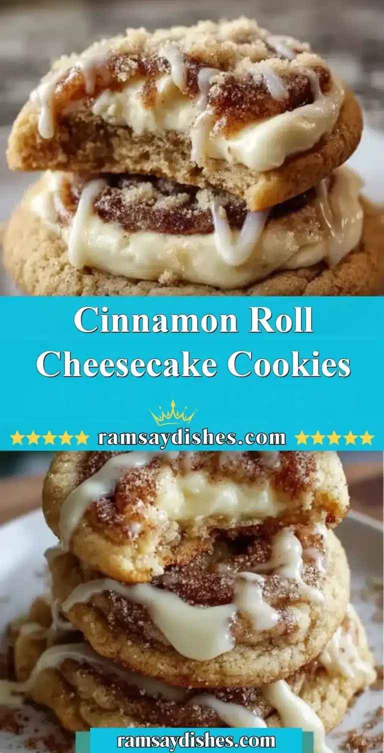 Cinnamon Roll Cheesecake Cookies topped with creamy frosting and cinnamon swirls