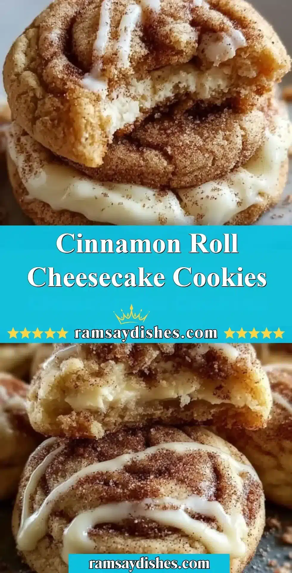 Delicious cinnamon roll cheesecake cookies on a plate, perfect for dessert lovers