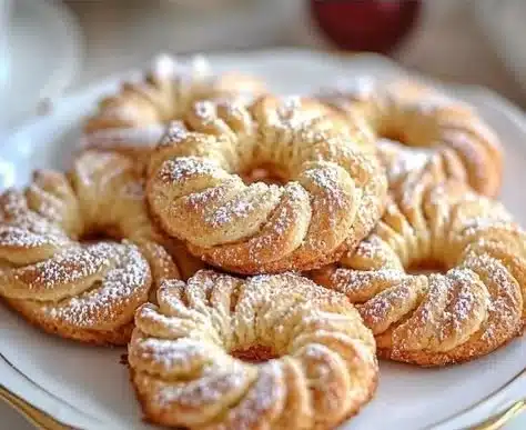 Classic butter wreath cookies decorated for festive celebrations