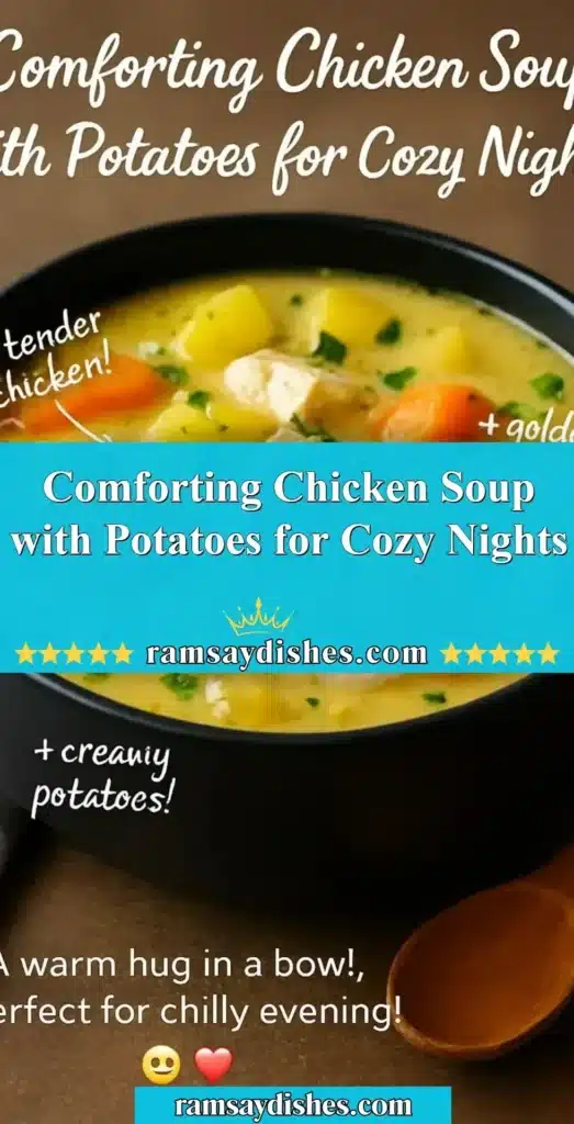 Bowl of comforting chicken soup with potatoes for cozy evenings