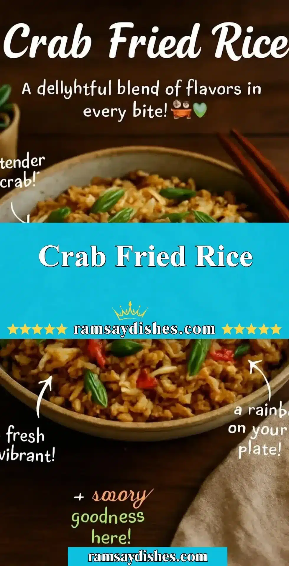 Crab Fried Rice 2 A delicious plate of crab fried rice garnished with herbs and vegetables.