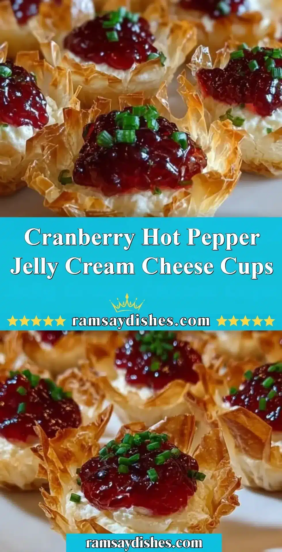 Cranberry Hot Pepper Jelly Cream Cheese Cups served on a platter