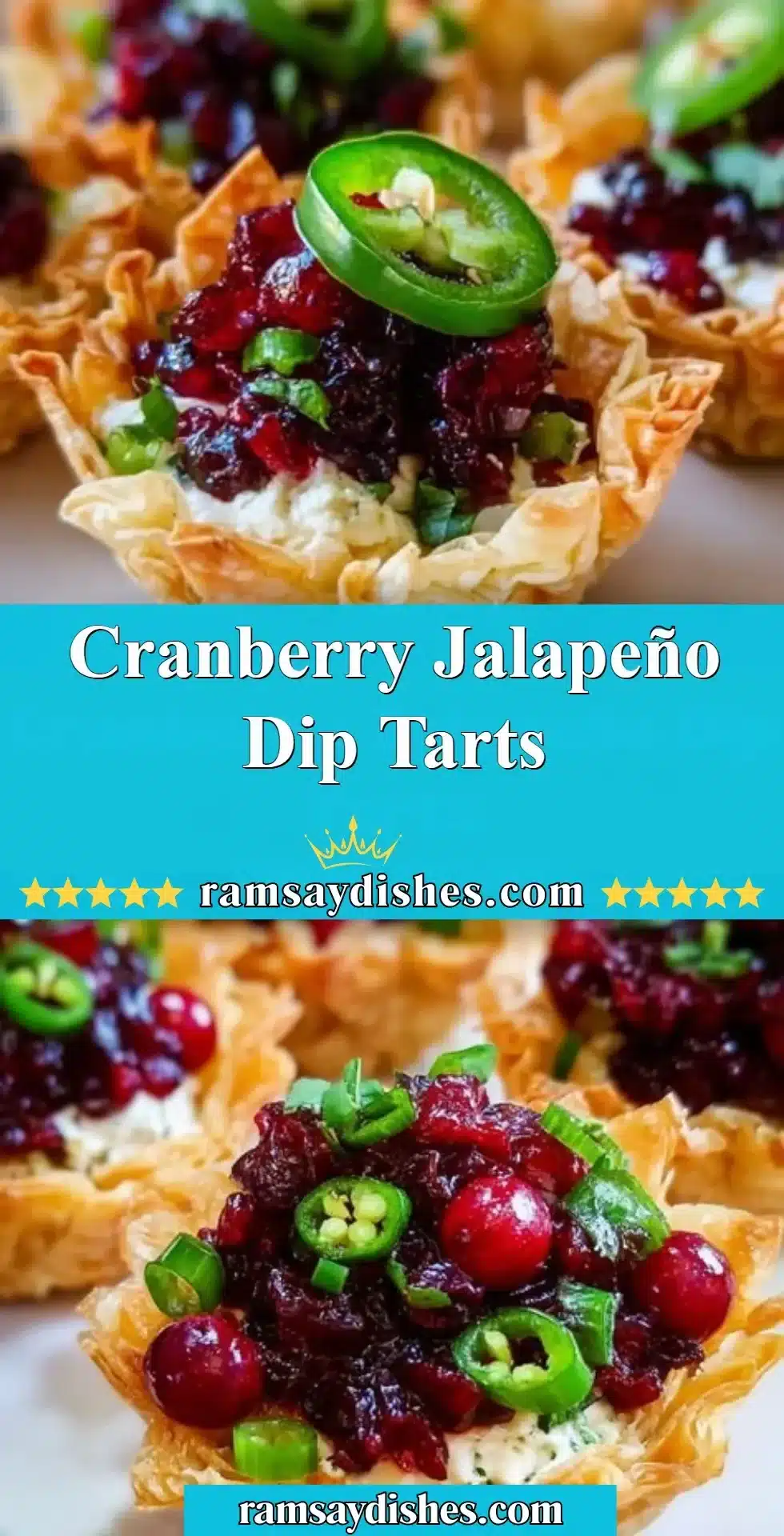 Cranberry Jalapeño Dip Tarts on a festive serving platter