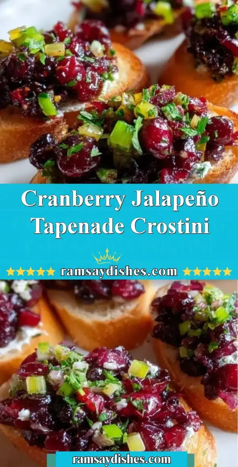 Cranberry Jalapeño Tapenade Crostini 6 Crostini topped with Cranberry Jalapeño Tapenade garnished with fresh herbs