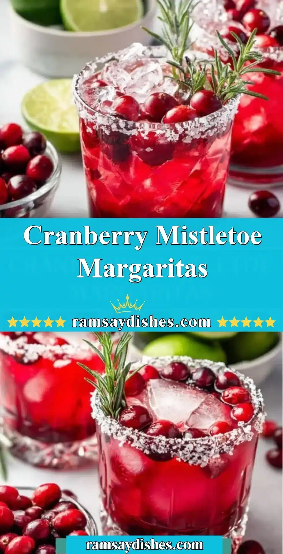 Cranberry Mistletoe Margaritas 2 Festive Cranberry Mistletoe Margaritas served in holiday-themed glasses
