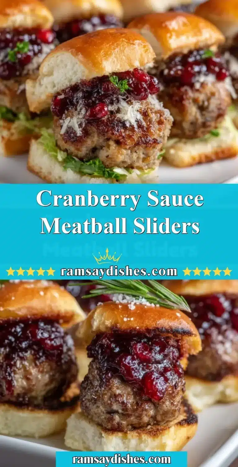 Cranberry Sauce Meatball Sliders 7 Cranberry sauce meatball sliders served on a wooden platter.