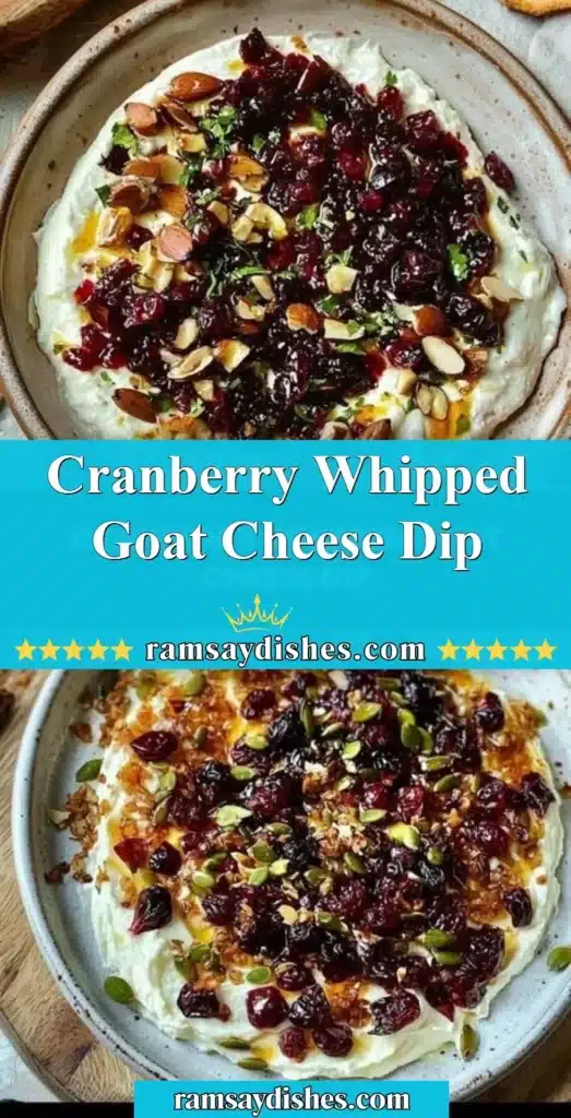 Creamy cranberry whipped goat cheese dip served in a bowl with crackers