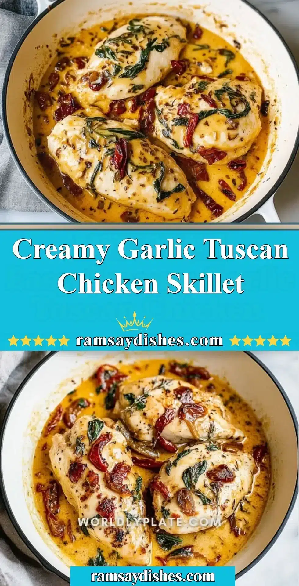 Creamy Garlic Tuscan Chicken Skillet 2 Creamy garlic Tuscan chicken skillet with herbs and vegetables