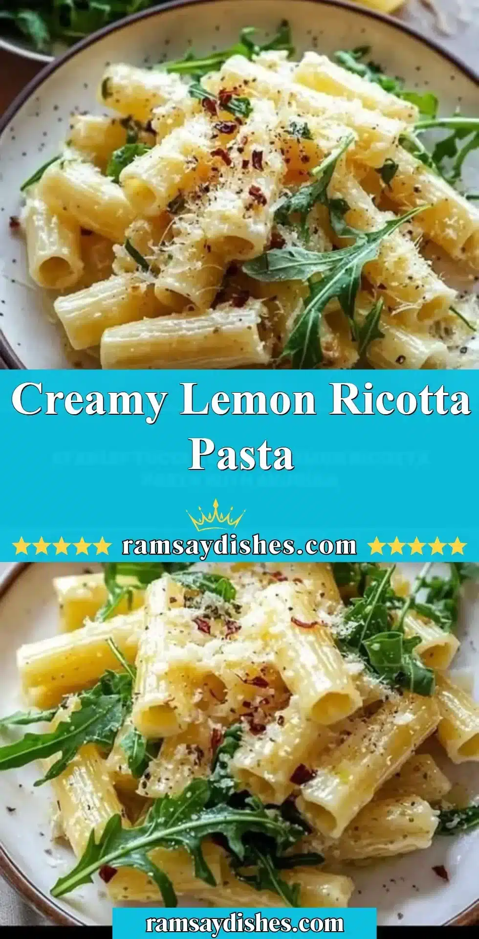 Creamy lemon ricotta pasta served with fresh herbs and lemon zest.