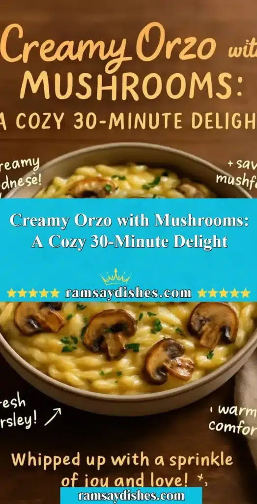 Creamy orzo with mushrooms in a bowl, ready to serve for a cozy meal.