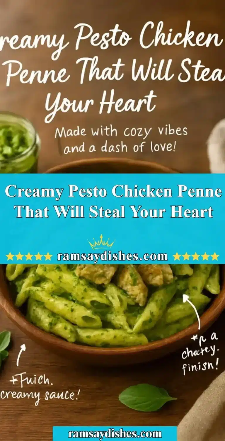 Delicious creamy pesto chicken penne served in a bowl