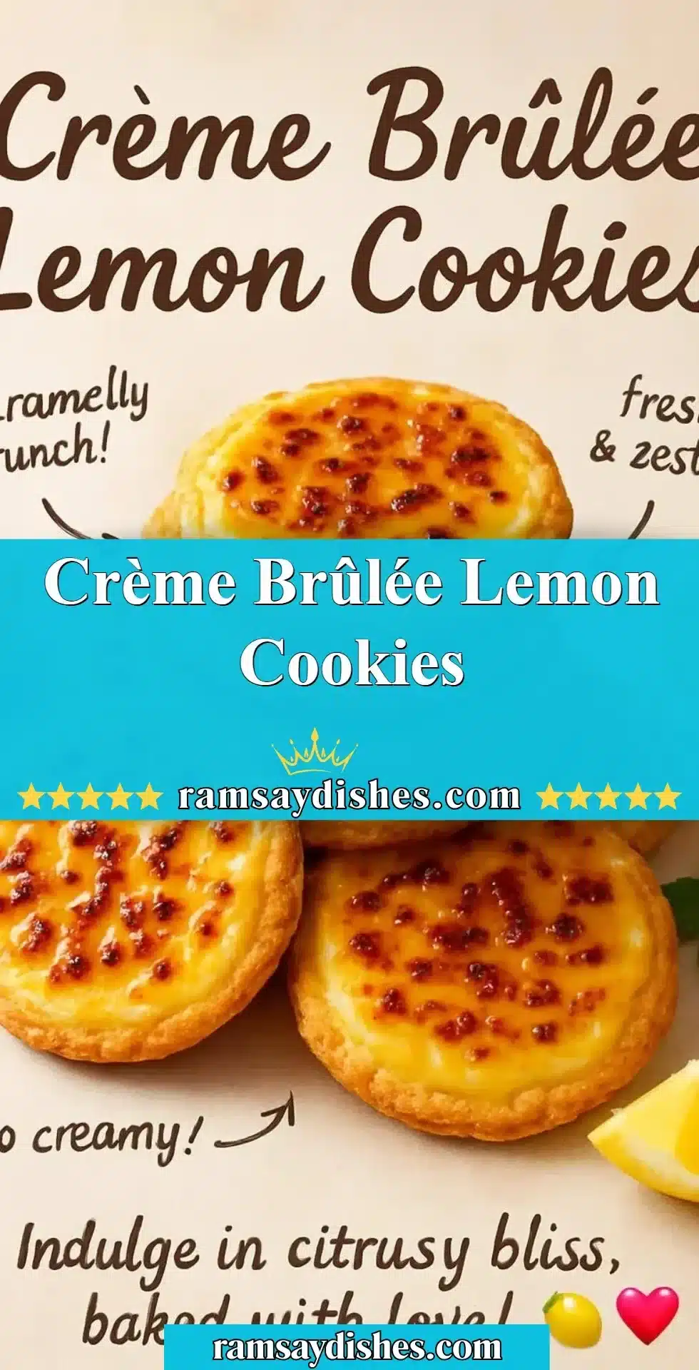 Crème Brûlée Lemon Cookies 2 Delicious Crème Brûlée Lemon Cookies with a crispy caramel top and lemon flavor