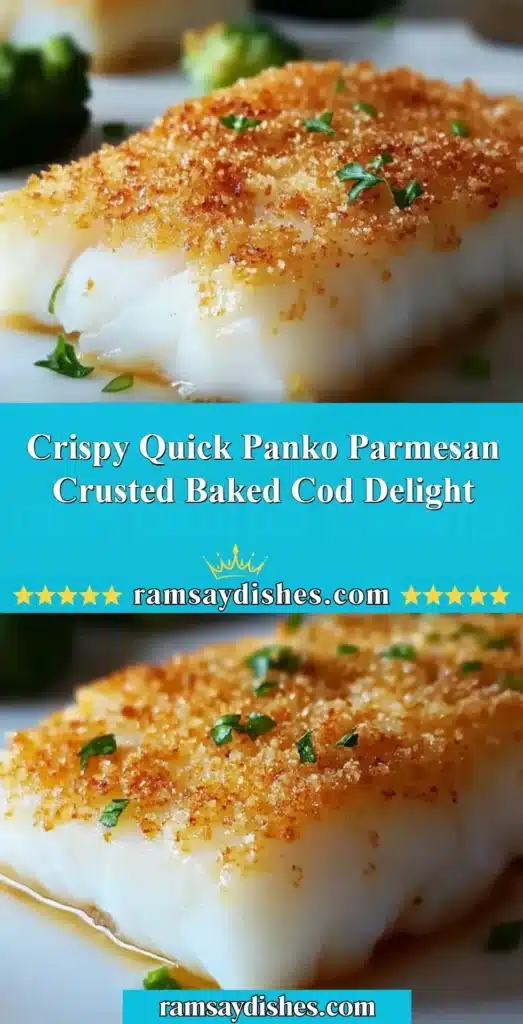 Crispy panko parmesan crusted baked cod served on a plate