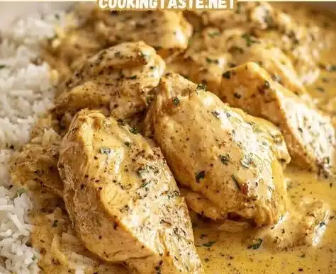 Plate of Crockpot Chicken and Gravy with vegetables