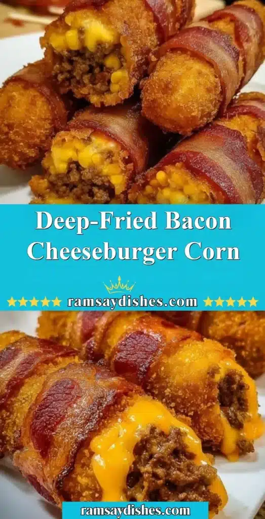 Deep-fried bacon cheeseburger corn served on a plate