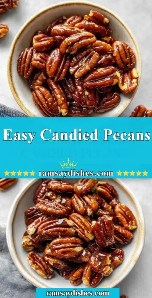 Bowl of easy homemade candied pecans ready to enjoy.