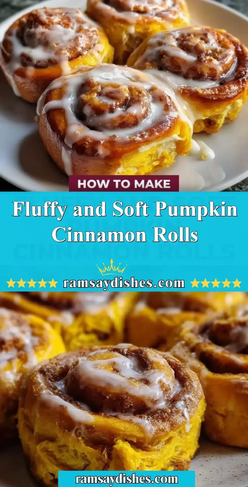 Fluffy and Soft Pumpkin Cinnamon Rolls 2 Fluffy pumpkin cinnamon rolls drizzled with icing, ideal for fall desserts
