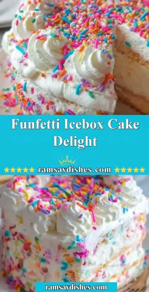 Delicious Funfetti Icebox Cake slice on a festive plate