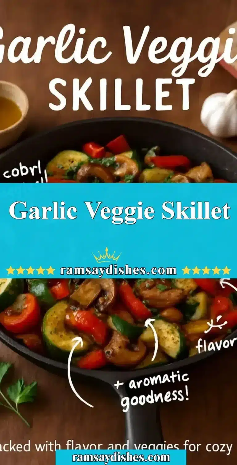 Garlic Veggie Skillet 4 Colorful Garlic Veggie Skillet filled with fresh vegetables and garlic