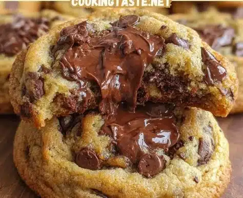 Freshly baked gooey chocolate chip cookies on a plate