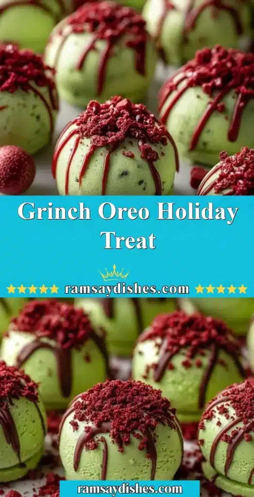 Festively decorated Grinch Oreo holiday treat dessert on a table