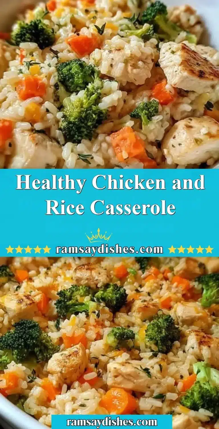 Healthy chicken rice casserole dish served with vegetables.