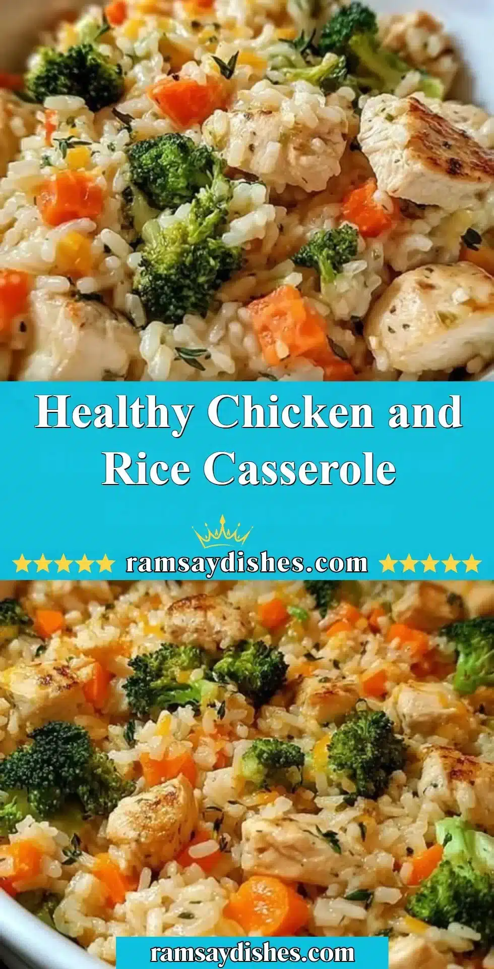 Healthy Chicken and Rice Casserole 2 Healthy chicken rice casserole dish served with vegetables.