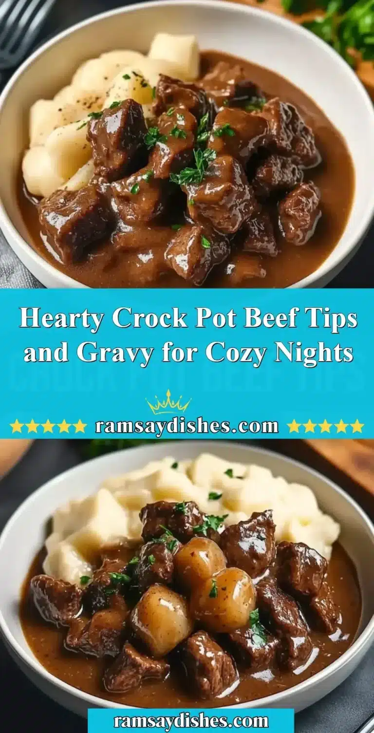 Hearty crock pot beef tips with gravy served in a bowl