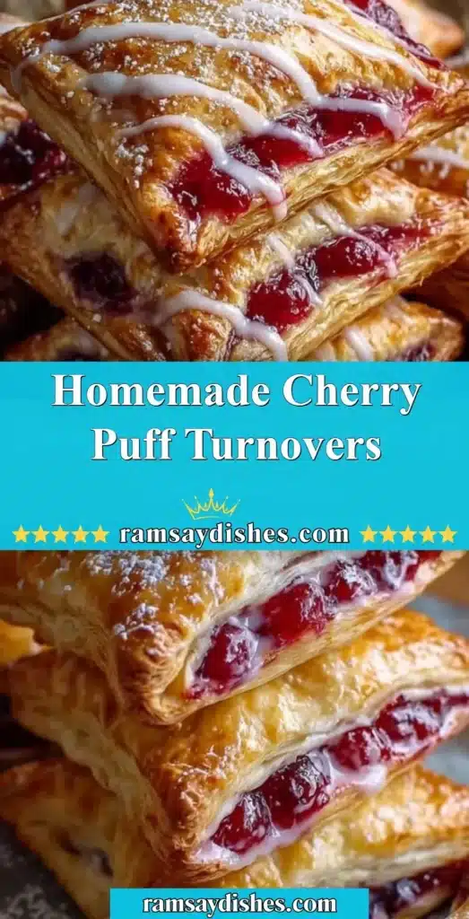 Homemade cherry puff turnovers with flaky pastry and cherry filling