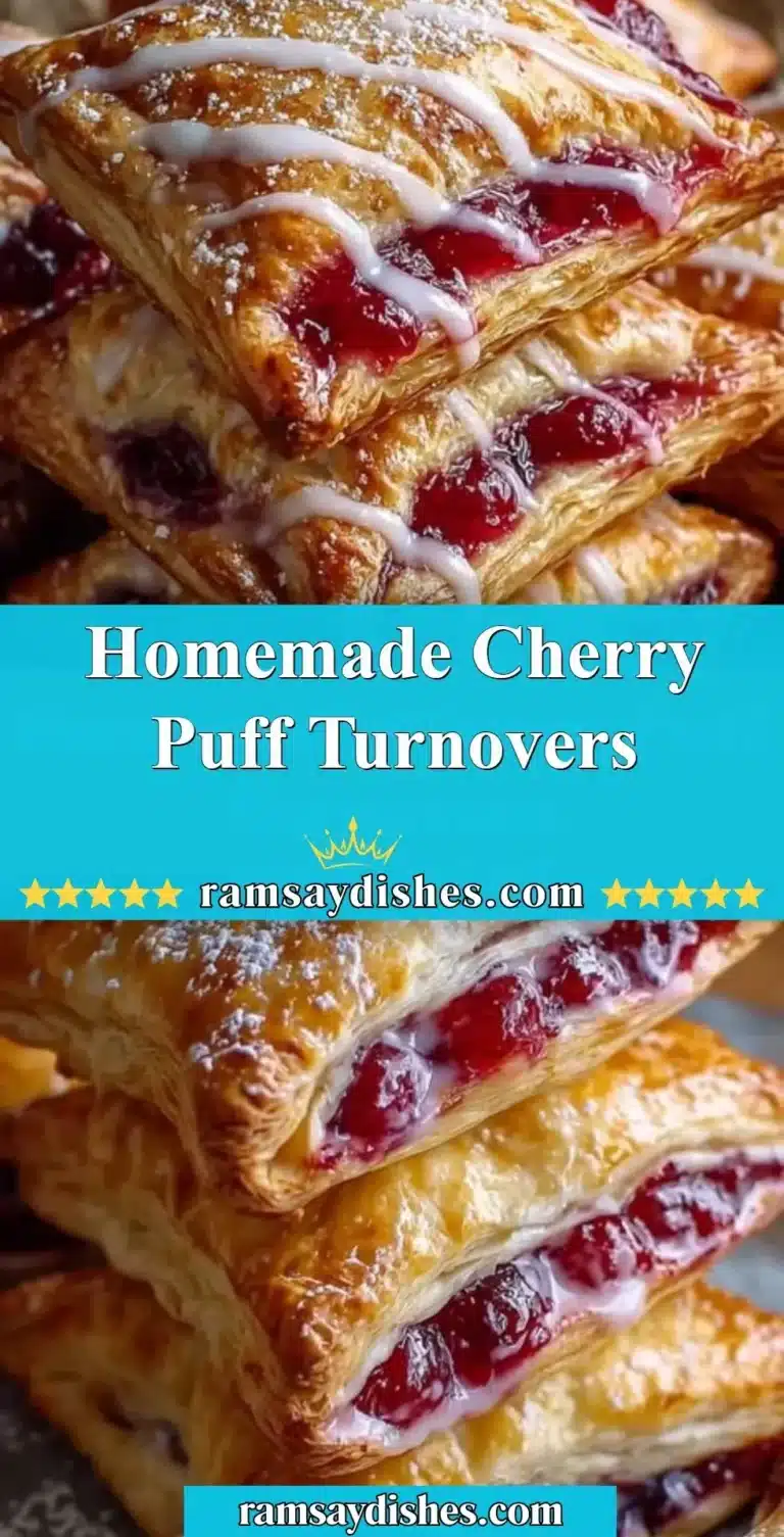 Homemade cherry puff turnovers with flaky pastry and cherry filling