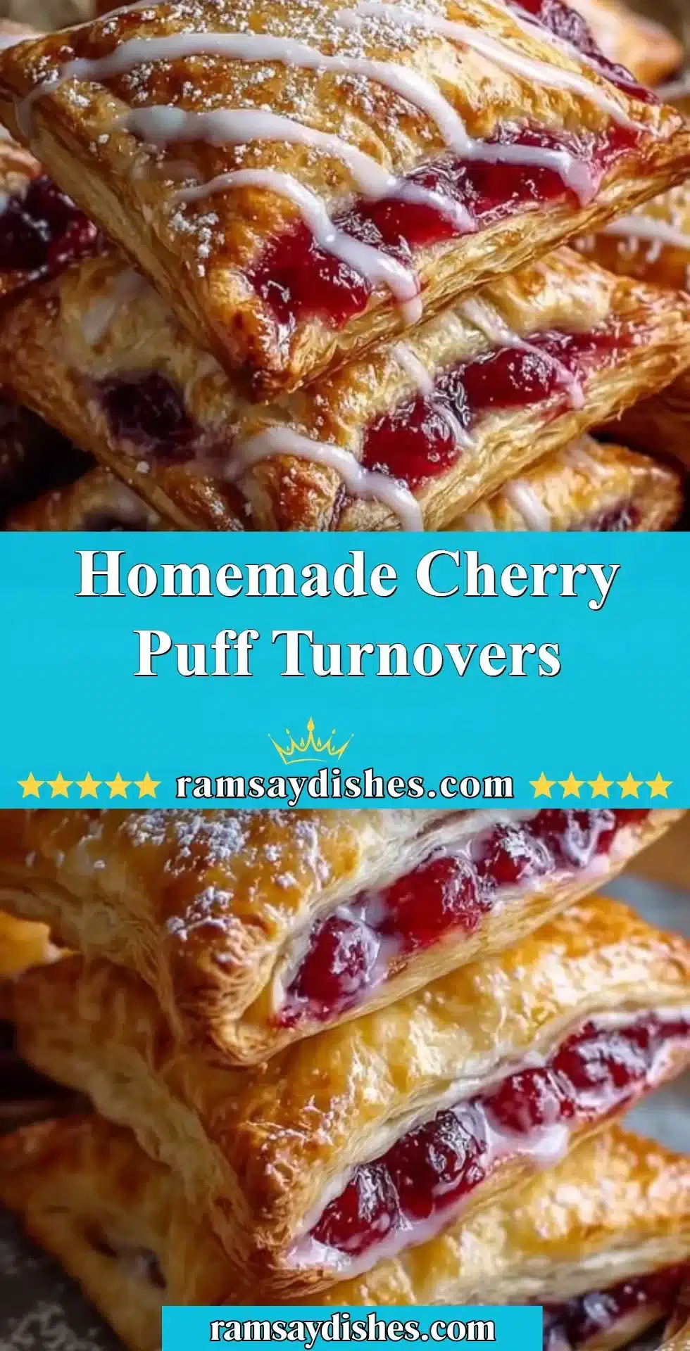 Homemade Cherry Puff Turnovers 2 Homemade cherry puff turnovers with flaky pastry and cherry filling
