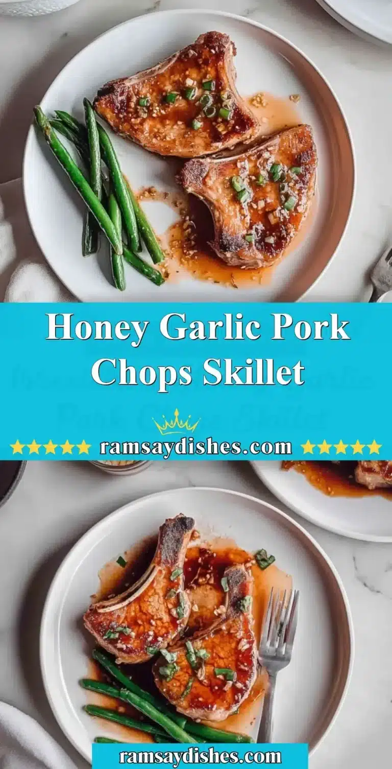 Honey Garlic Pork Chops Skillet 9 Honey garlic pork chops skillet dish served on a rustic plate