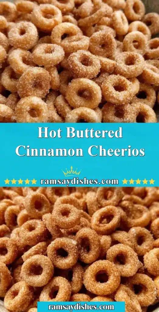 Bowl of hot buttered cinnamon Cheerios topped with melted butter and cinnamon